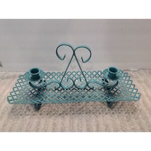 Vintage Mid‎ Century Turquoise Metal Mesh Candle Holder